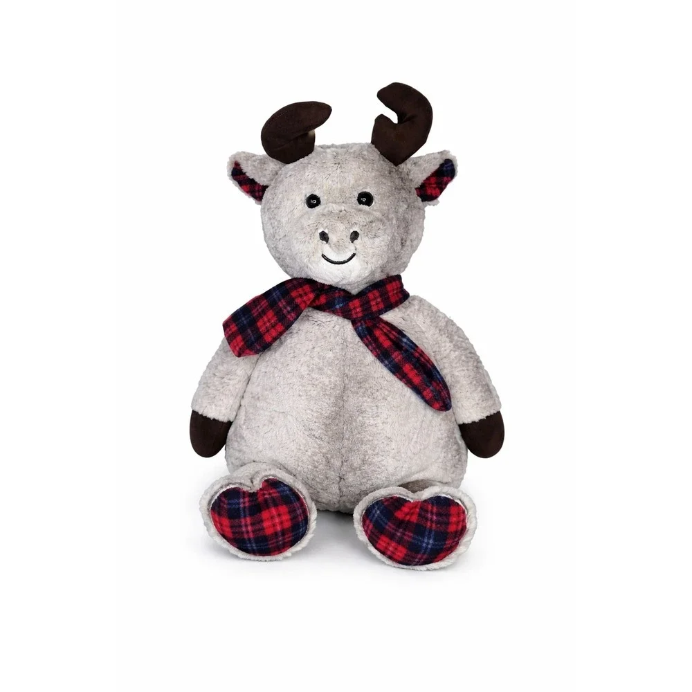 Holiday Moose Reindeer Plush Gray‎ Buffalo Plaid Scarf Stuffed Animal 13